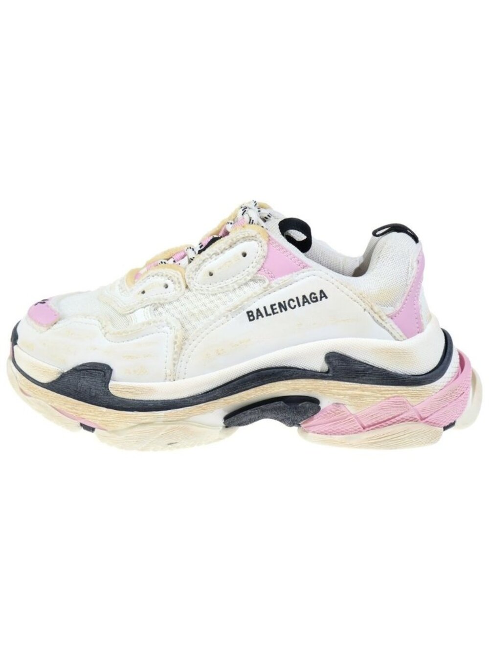 Balenciaga Triple S Distressed Low-Top Sneakers White Pink